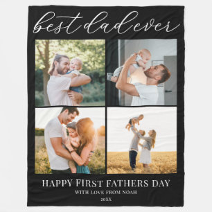 Modern First Fathers Day 4 Photo Collage Fleece Blanket