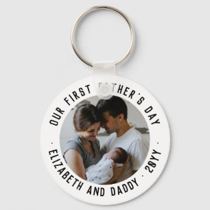 Modern First Father's Day Dad Typography Photo Key Ring