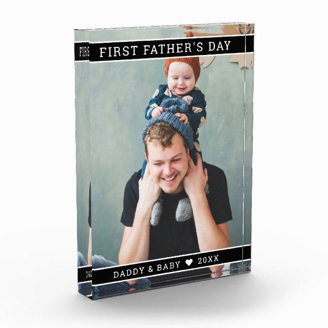 Modern First Father's Day New Dad Baby Photo Block (Left)