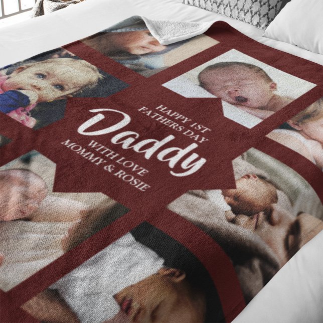 Modern | First Fathers Day | Photo Collage Fleece (Creator Uploaded)