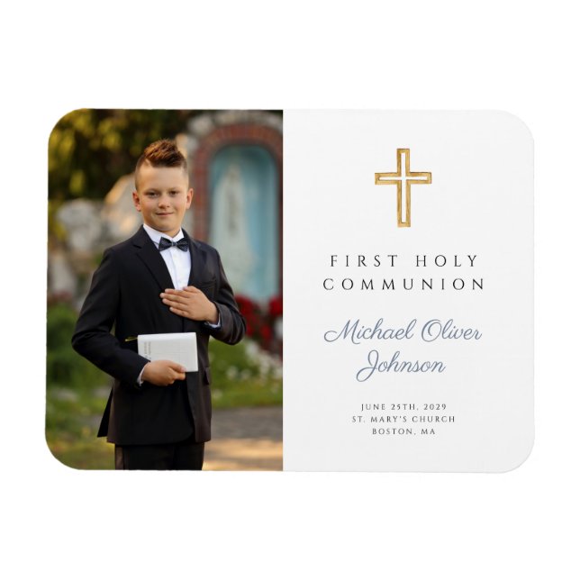 Modern First Holy Communion Boy Picture Photo Magnet (Horizontal)