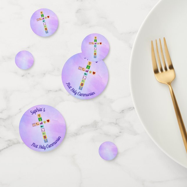 Modern First Holy Communion Colourful Cross Symbol Confetti (Group)