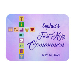 Modern First Holy Communion Colourful Cross Symbol Magnet