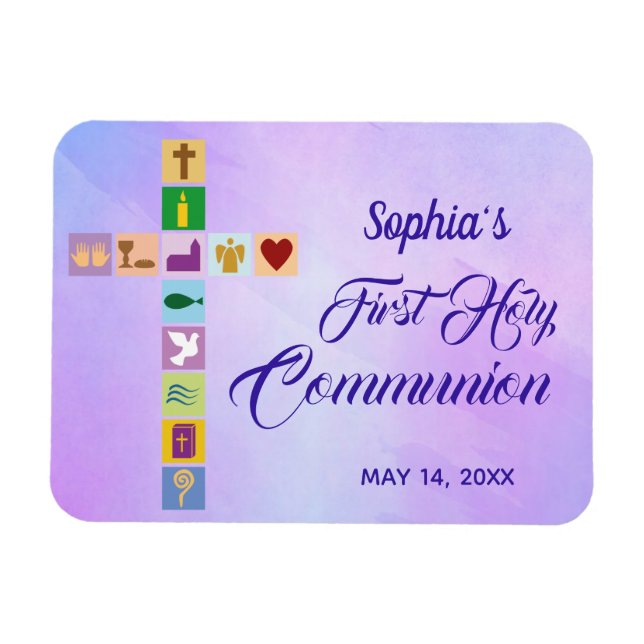 Modern First Holy Communion Colourful Cross Symbol Magnet (Horizontal)