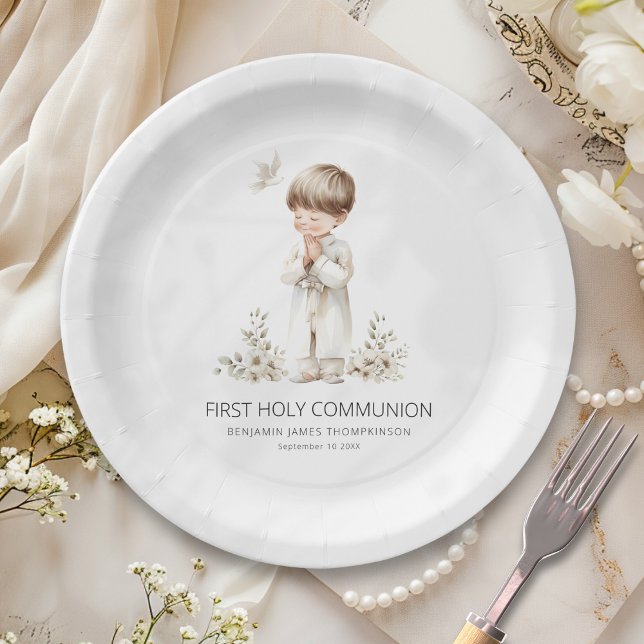 Modern First Holy Communion for Boy  Paper Plate (Creator Uploaded)