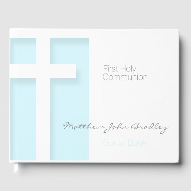 Modern First Holy Communion in Blue Guest Book (Front)