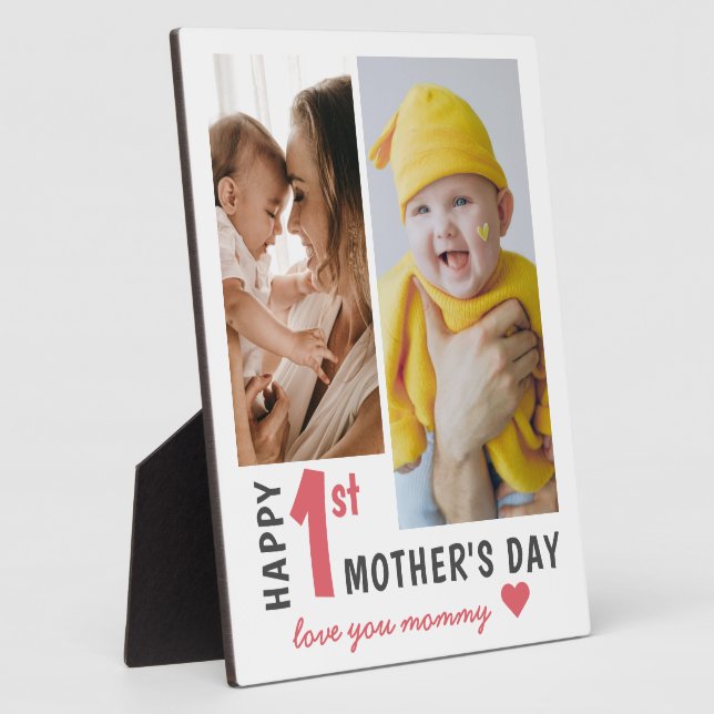 Modern First Mother's Day 2 Photo Collage Plaque (Side)