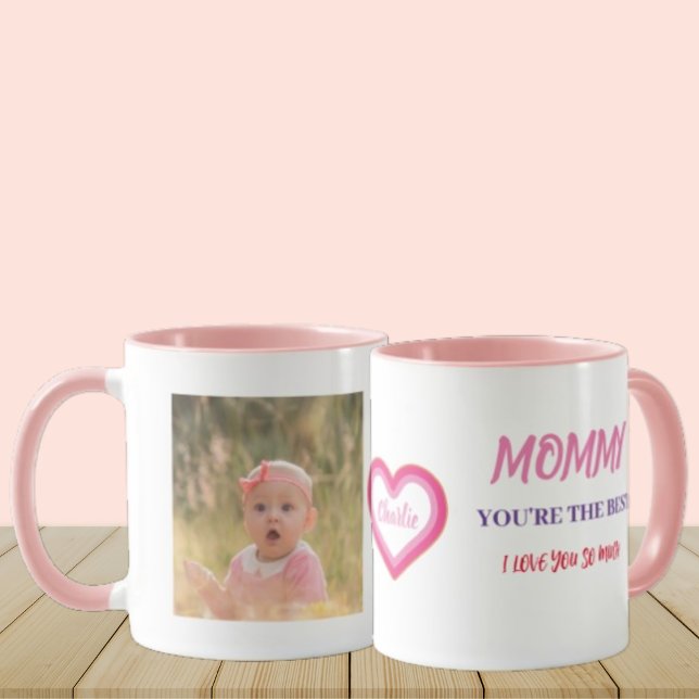 Modern First Mother's Day Cute MOMMY Script Photo  Mug (Creator Uploaded)