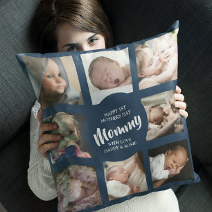 Modern First Mothers Day Photo Collage Cushion