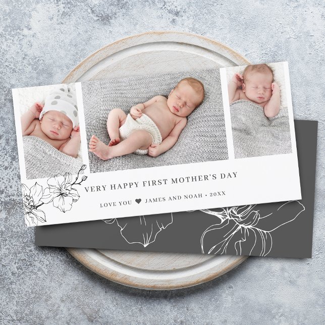 Modern First Mother's Day Photo Collage Holiday Card (Modern First Mother's Day Photo Collage Holiday Card)