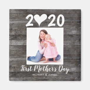 Modern First Mother's Day Photo Wood Keepsake Magnet