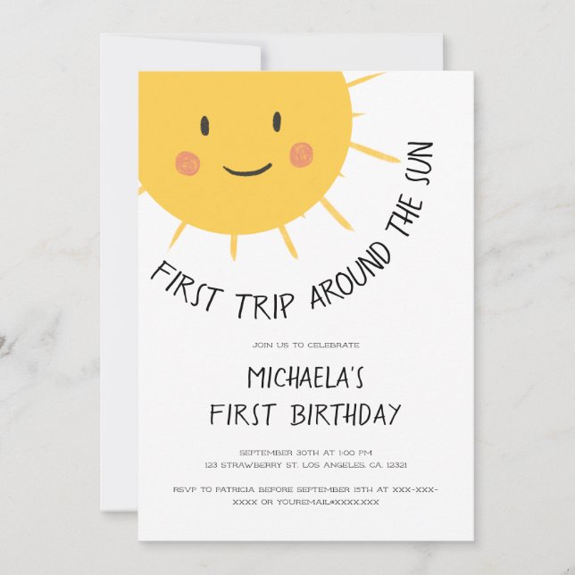 Modern First Trip Around the Sun 1st Birthday Invitation (Front)