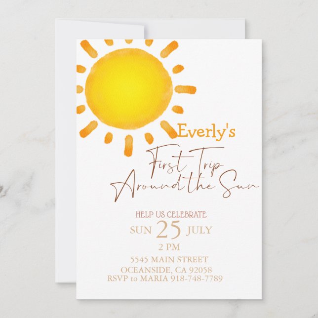 Modern first trip around the sun Birthday Invitation (Front)
