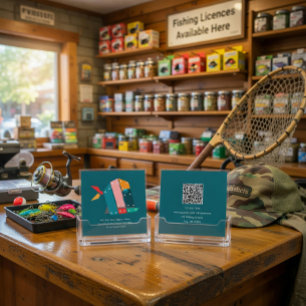 Modern Fishing Business Card with QR Code