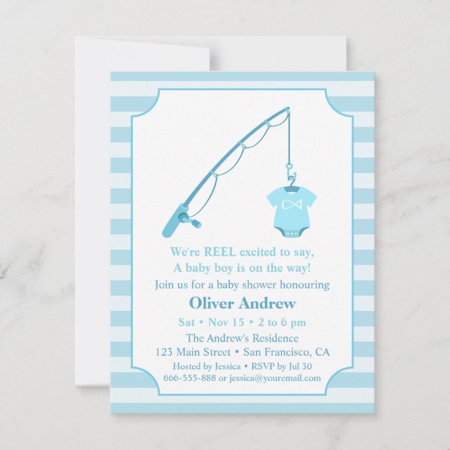 Modern Fishing Themed Baby Shower Invitations (Front)