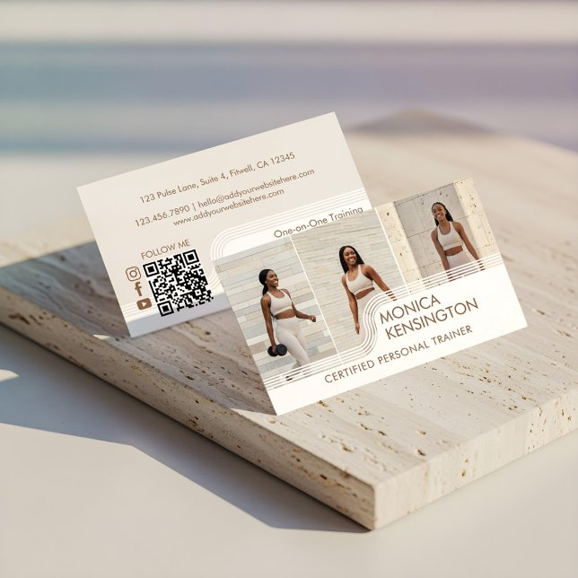 Modern Fitness Coach Personal Trainer Photo Layout Business Card (Modern Fitness Personal Trainer Three Photo Layout Business Card)