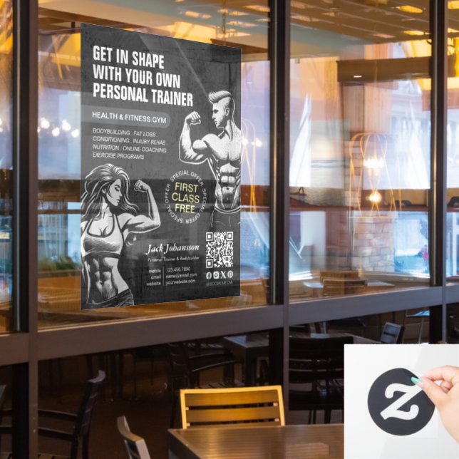 Modern Fitness Trainer Bodybuilding Gym Instructor (Restaurant Window)