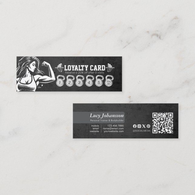 Modern Fitness Trainer Bodybuilding Gym Instructor Loyalty Card (Front/Back)