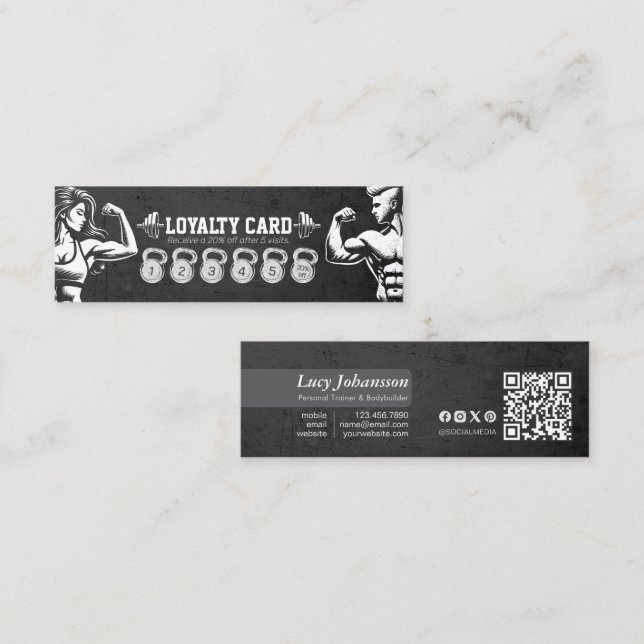 Modern Fitness Trainer Bodybuilding Gym Instructor Loyalty Card (Front/Back)