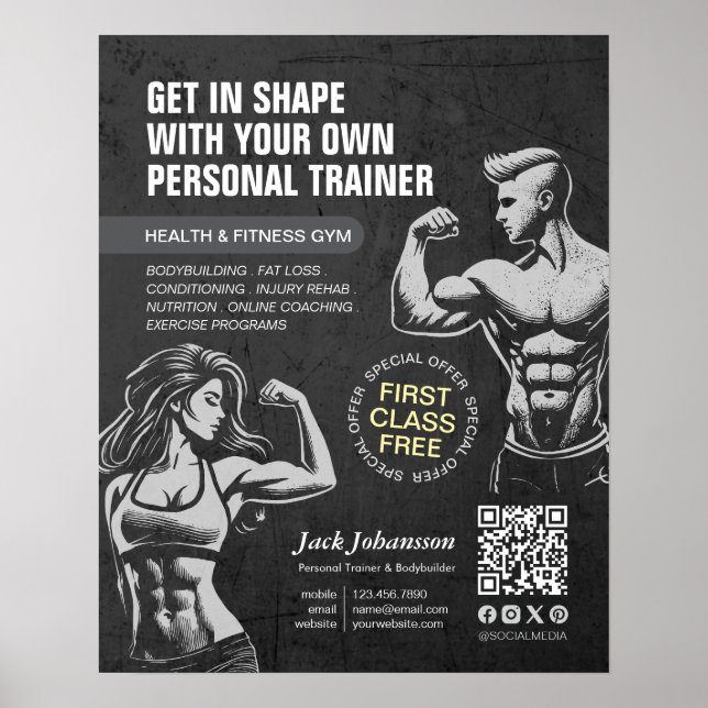 Modern Fitness Trainer Bodybuilding Gym Instructor Poster (Front)