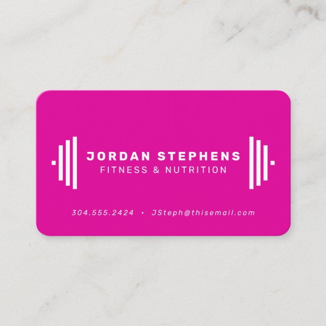 Modern fitness trainer coach bright magenta pink business card (Front)