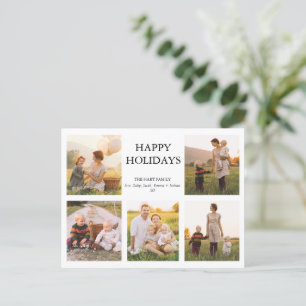 Modern Five Photo Family Photo Christmas Postcard
