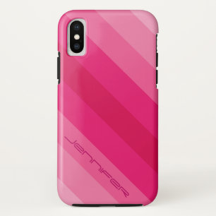 Modern Five Pink Diagonal Stripe Personalised Name iPhone X Case