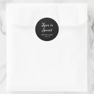 Modern Flair Script Minimalist Black Wedding Classic Round Sticker
