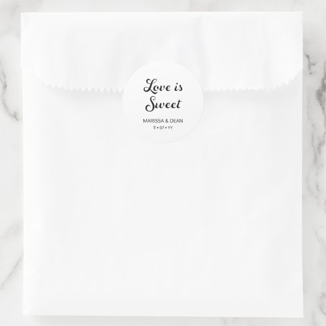 Modern Flair Script Minimalist White Wedding Classic Round Sticker (Bag)