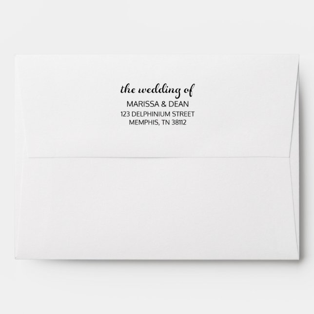 Modern Flair Script Minimalist White Wedding Envelope (Back (Top Flap))