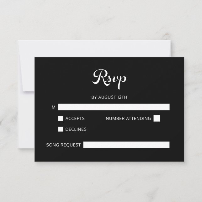 Modern Flair Script Minimalist White Wedding RSVP Card (Front)