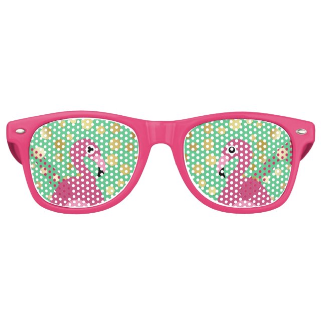 Modern Flamingo Gold Glitter on Green Retro Sunglasses (Front)