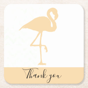 Modern Flamingo, Thank You  Square Paper Coaster