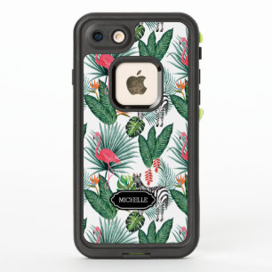 Modern flamingo zebra tropical leaf PERSONALIZED