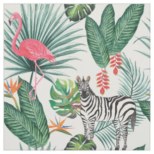 Modern flamingo zebra tropical leaf watercolor fabric
