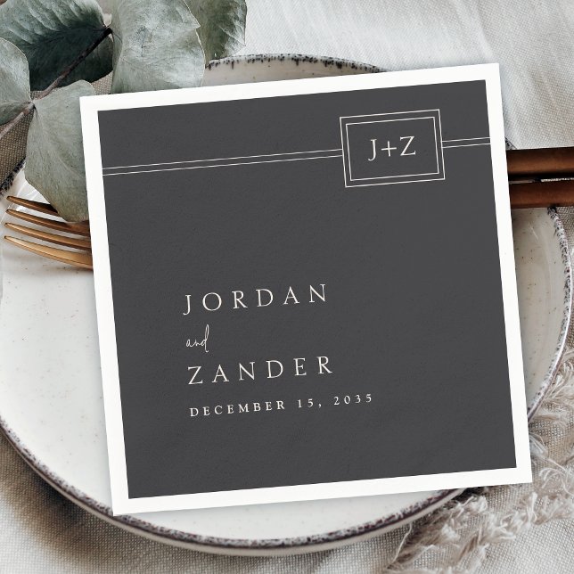 Modern Flat Black Minimalist Monogram Wedding Napkin (Creator Uploaded)