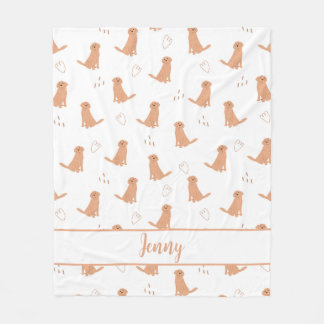 Modern Flat Design Golden Retriever & Hearts Patte Fleece Blanket