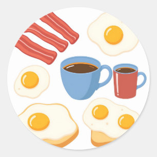 Modern Flat Design of Bacon Eggs Toast and Coffee Classic Round Sticker