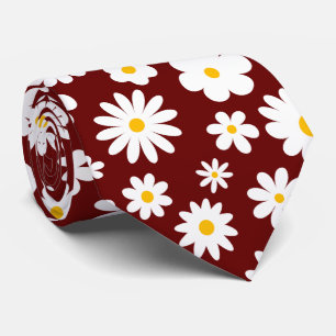 Modern Flat Graphic Daisy Burgundy Tie