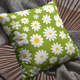 Modern Flat Graphic Daisy Green Cushion