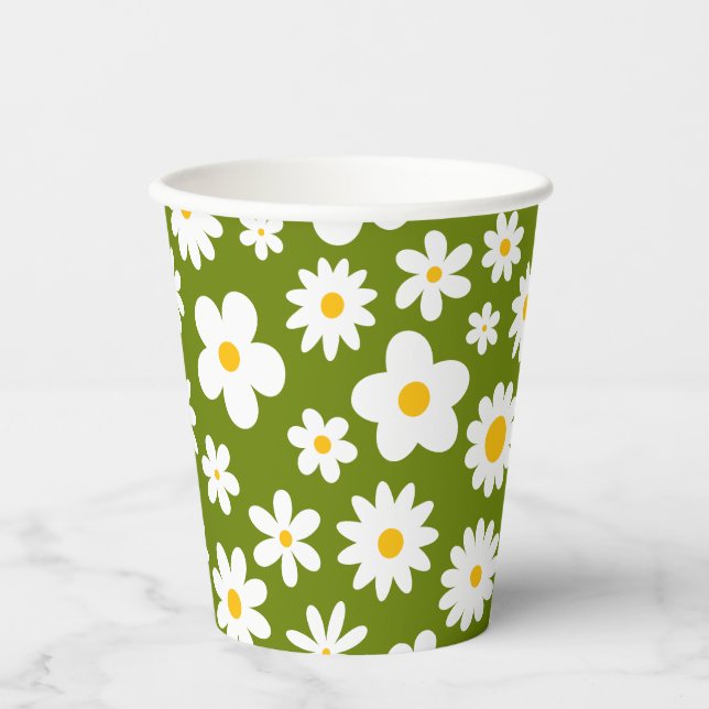 Modern Flat Graphic Daisy Green  Paper Cups (Front)