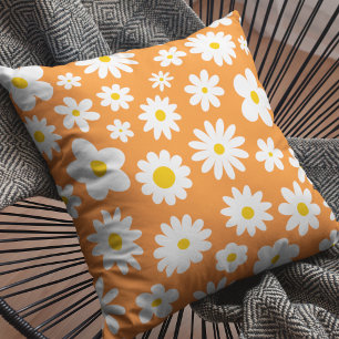 Modern Flat Graphic Daisy Orange Cushion