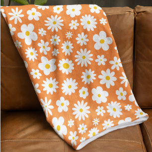 Modern Flat Graphic Daisy Orange Fleece Blanket