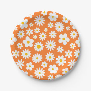 Modern Flat Graphic Daisy Orange Paper Plate