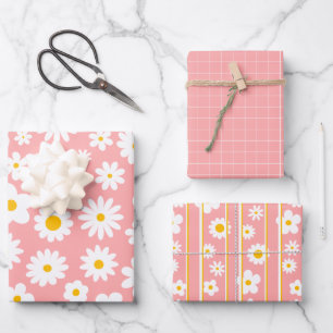 Modern Flat Graphic Daisy Pink Any Occasion Wrapping Paper Sheet