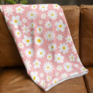 Modern Flat Graphic Daisy Pink Fleece Blanket