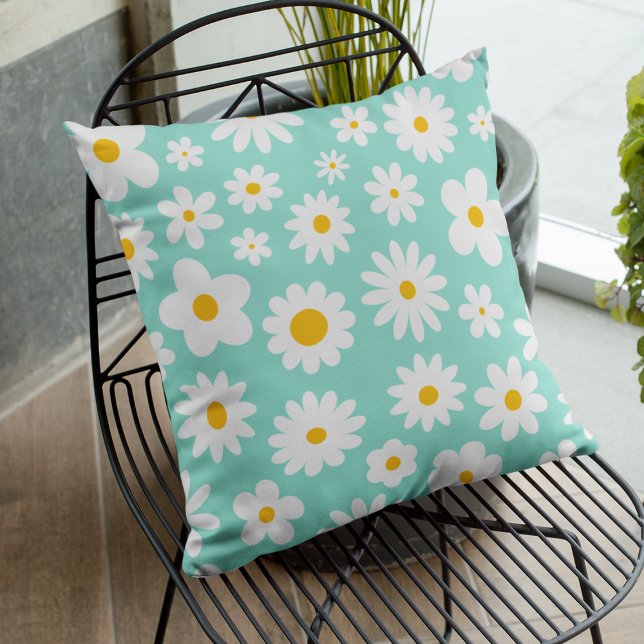 Modern Flat Graphic Daisy Robin's Egg Blue Cushion (Creator Uploaded)