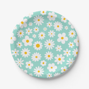 Modern Flat Graphic Daisy Robin's Egg Blue Paper Plate