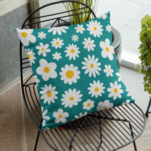 Modern Flat Graphic Daisy Teal Blue Cushion
