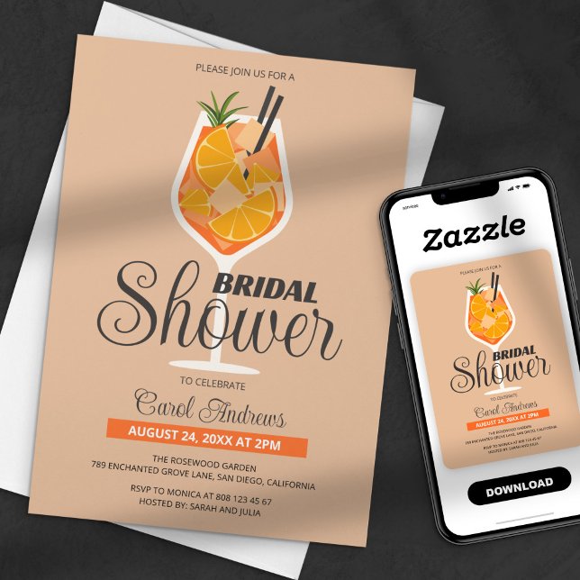 Modern Flat Orange Aperol Spritz Bridal Shower Invitation (Creator Uploaded)